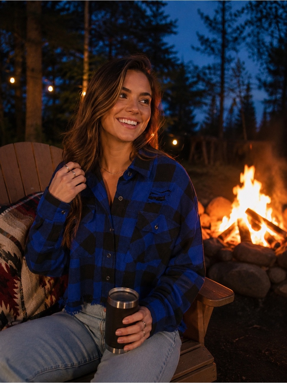 Signature8 Distressed Blue and Black Checkered Jacket